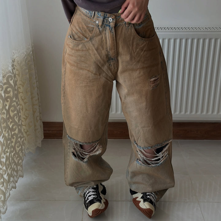 Damernas avslappnade baggy-jeans med fransade insnitt Mirla-Eva Jonsson