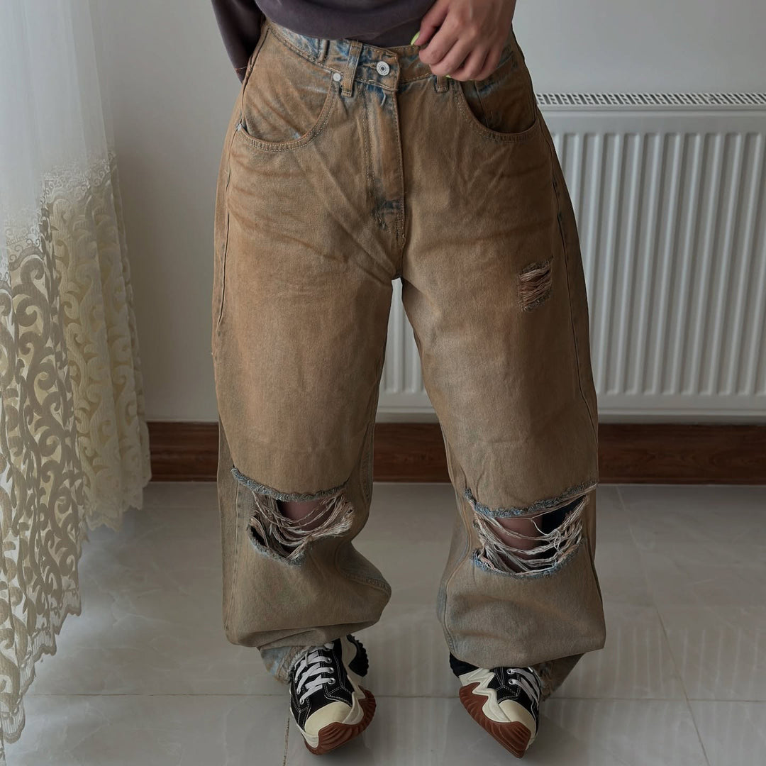 Damernas avslappnade baggy-jeans med fransade insnitt Mirla-Eva Jonsson