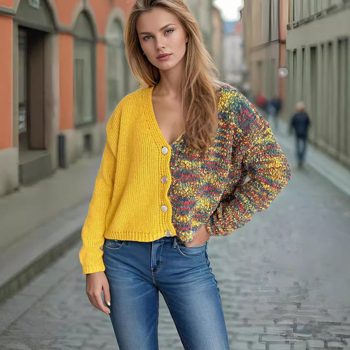 Damernas avslappnade cardigan med färgglada accenter och knapppunkter Eva Jonsson-Eva Jonsson