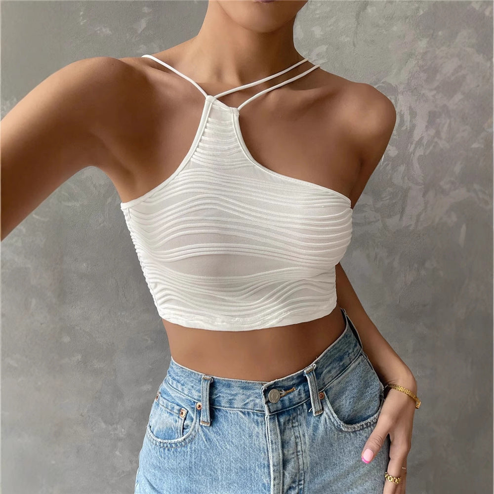 Damernas avslappnade crop-top med off-shoulder design och fint ribbmönster Eva Jonsson-Eva Jonsson