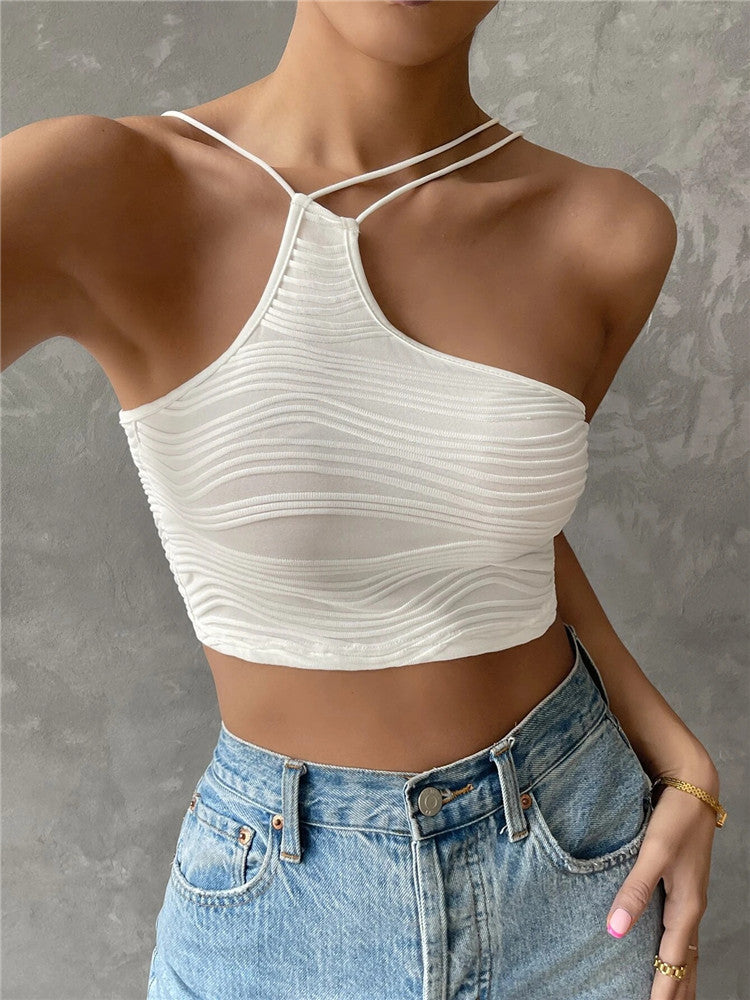 Damernas avslappnade crop-top med off-shoulder design och fint ribbmönster Eva Jonsson-Eva Jonsson