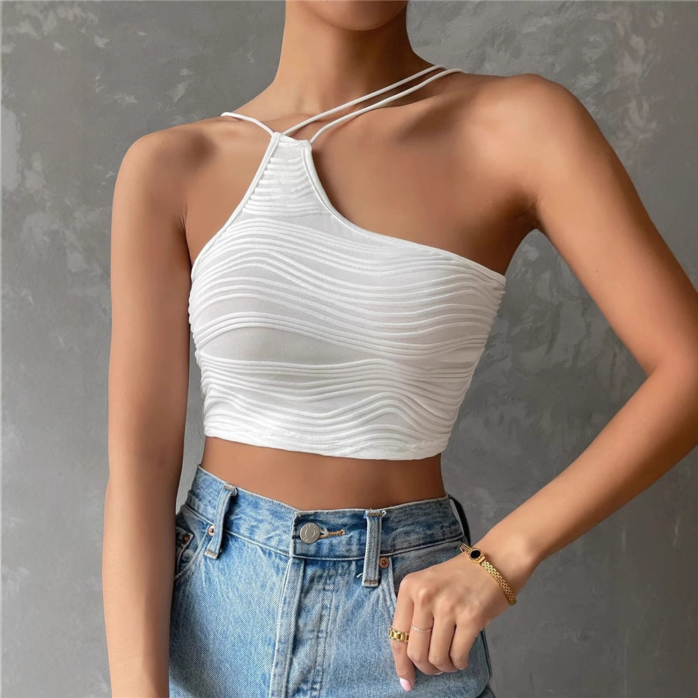 Damernas avslappnade crop-top med off-shoulder design och fint ribbmönster Eva Jonsson-Eva Jonsson