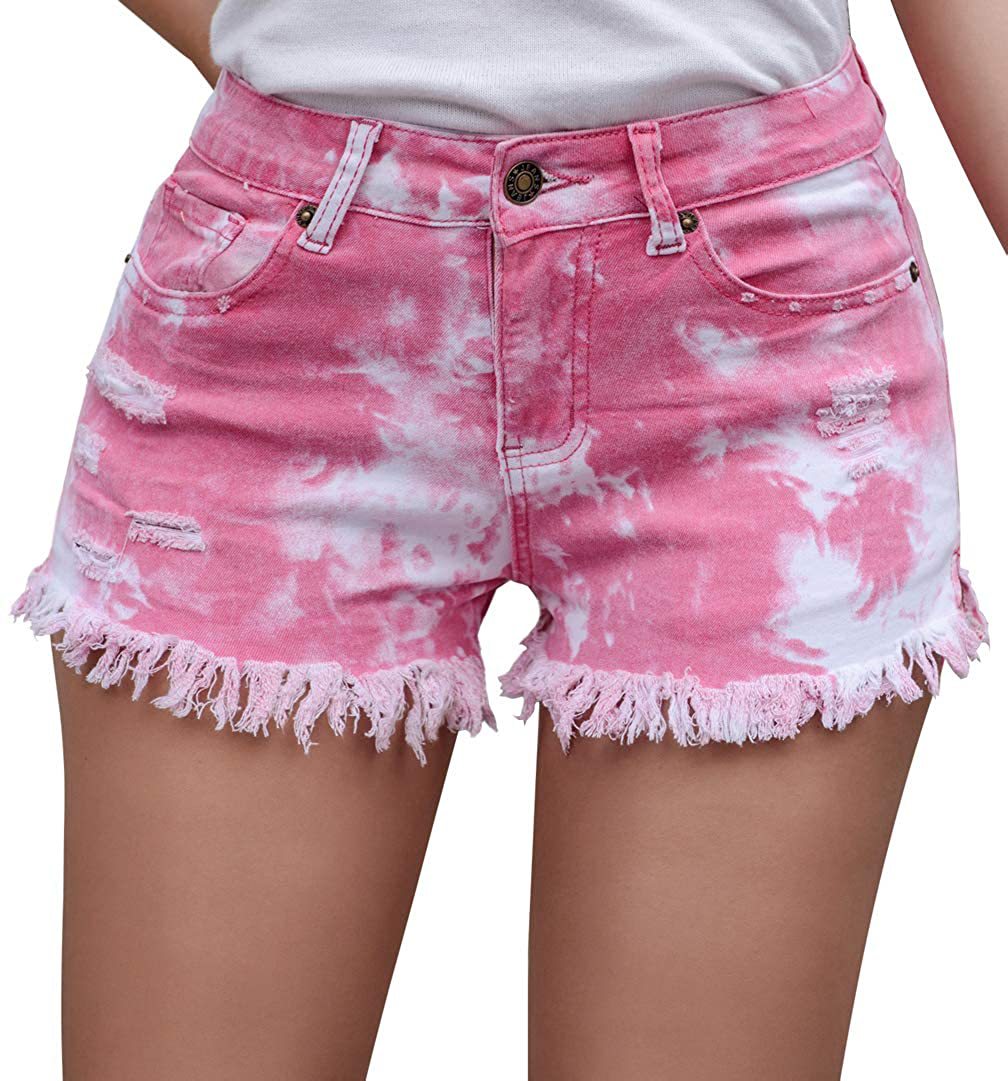 Damernas avslappnade denimshorts med unikt batikmönster och fransig fåll Mirla-Eva Jonsson