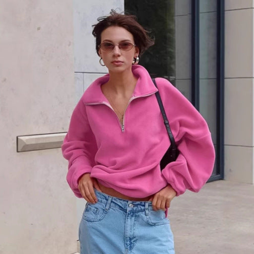 Damernas avslappnade fleece-tröja med halv dragkedja och oversized passform Mirla-Eva Jonsson