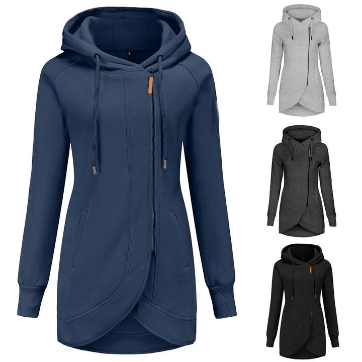 Damernas avslappnade hoodie-mantel med asymmetrisk snitt Mirla-Eva Jonsson