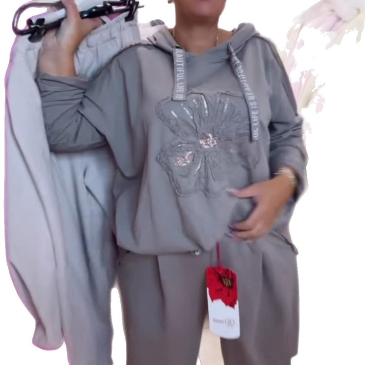 Damernas avslappnade hoodie med delikat blommönster och högkvalitativ broderi Mirla-Eva Jonsson