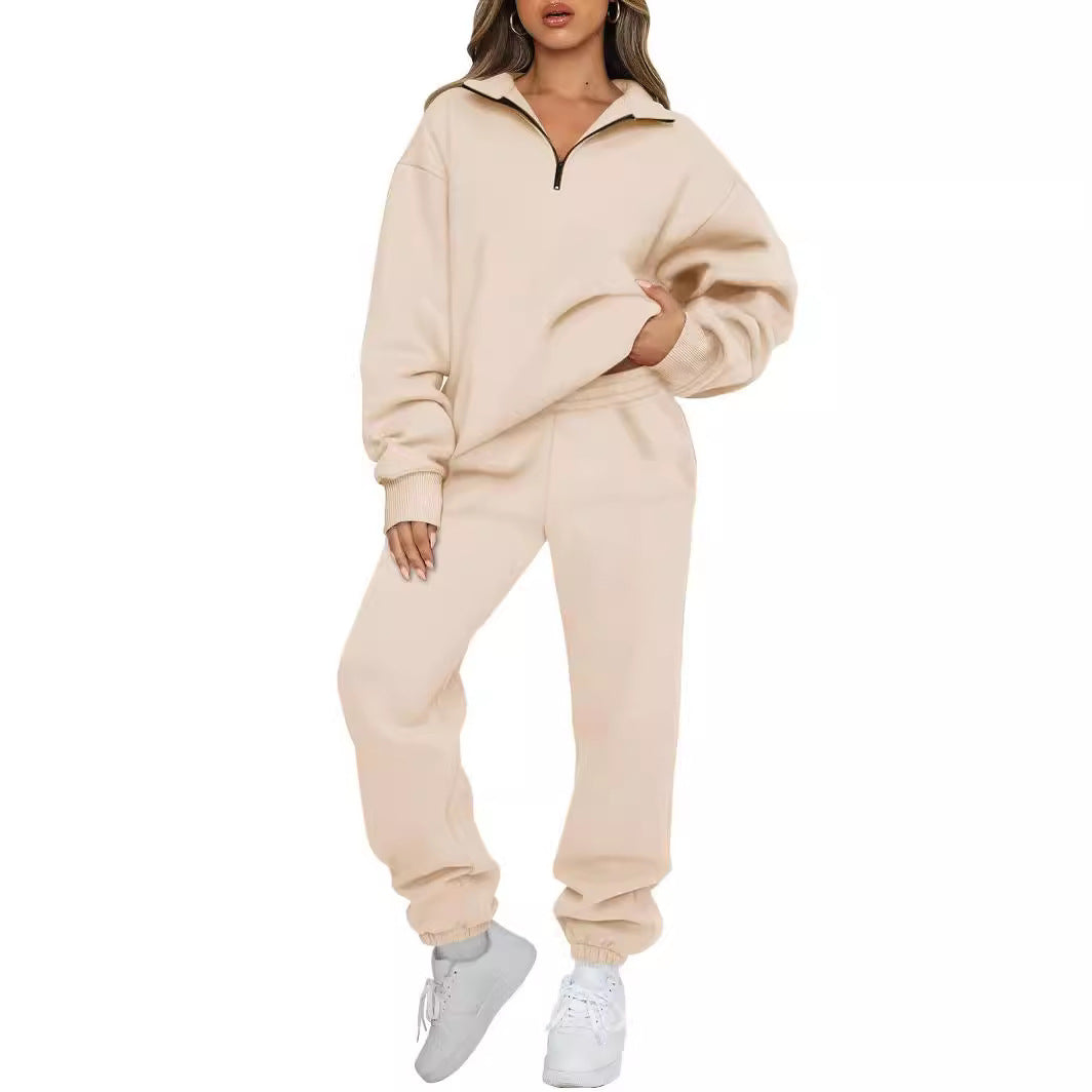 Damernas avslappnade hoodie-träningsdräkt med dragkedja och utan midja byxor Mirla-Eva Jonsson