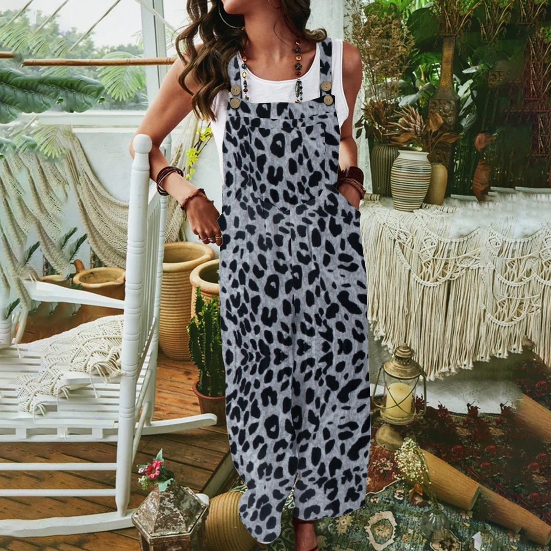 Damernas avslappnade jumpsuit med modernt leopardmönster och praktiska fickor Eva Jonsson-Eva Jonsson