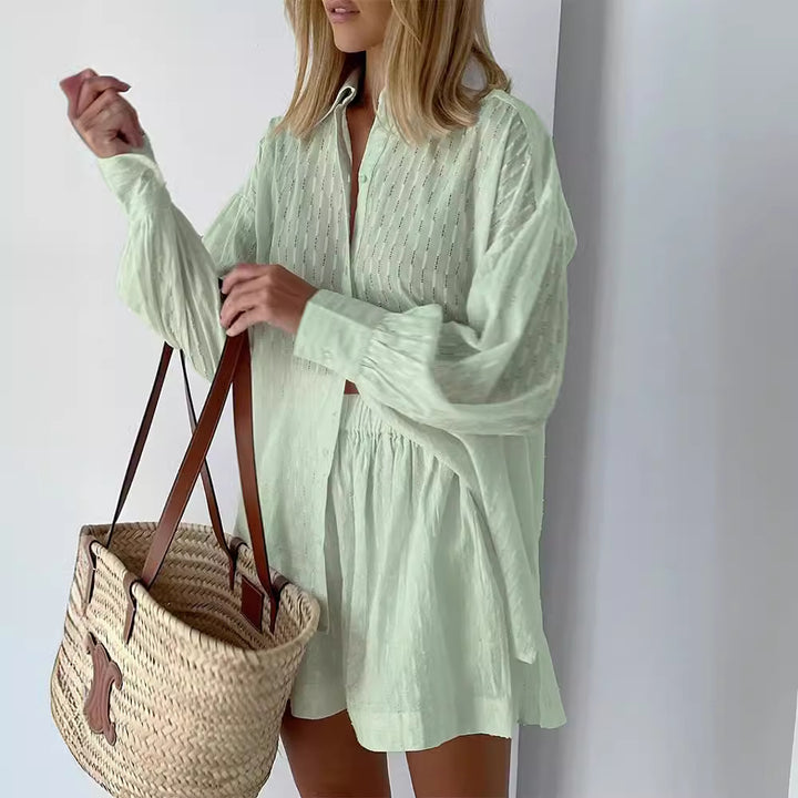Damernas avslappnade kortärmad blusset med elastisk midja och lös passform Eva Jonsson-Eva Jonsson