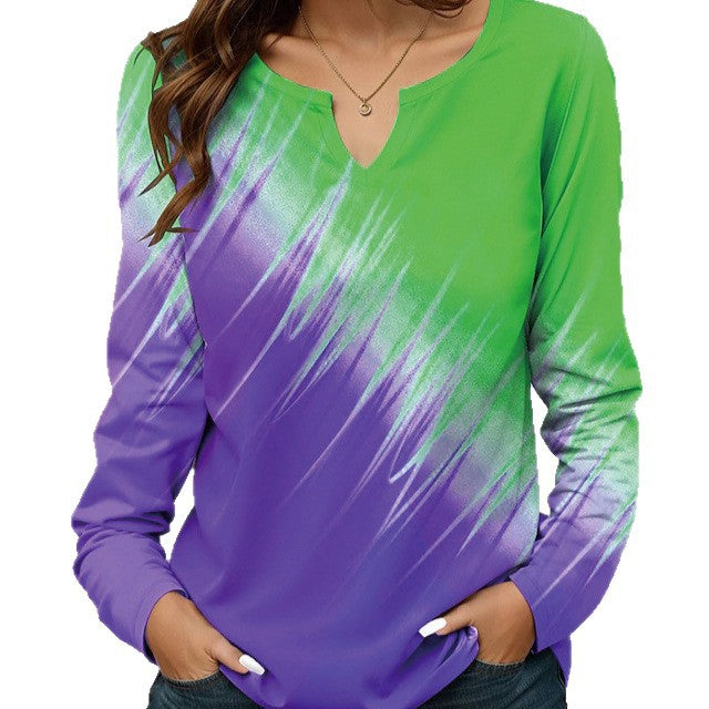 Damernas avslappnade långärmad T-shirt med V-hals och gradient Mirla-Eva Jonsson