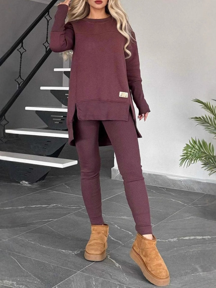 Damernas avslappnade långärmad sweatshirt-set med asymmetrisk skärning och praktiska fickor Eva Jonsson-Eva Jonsson