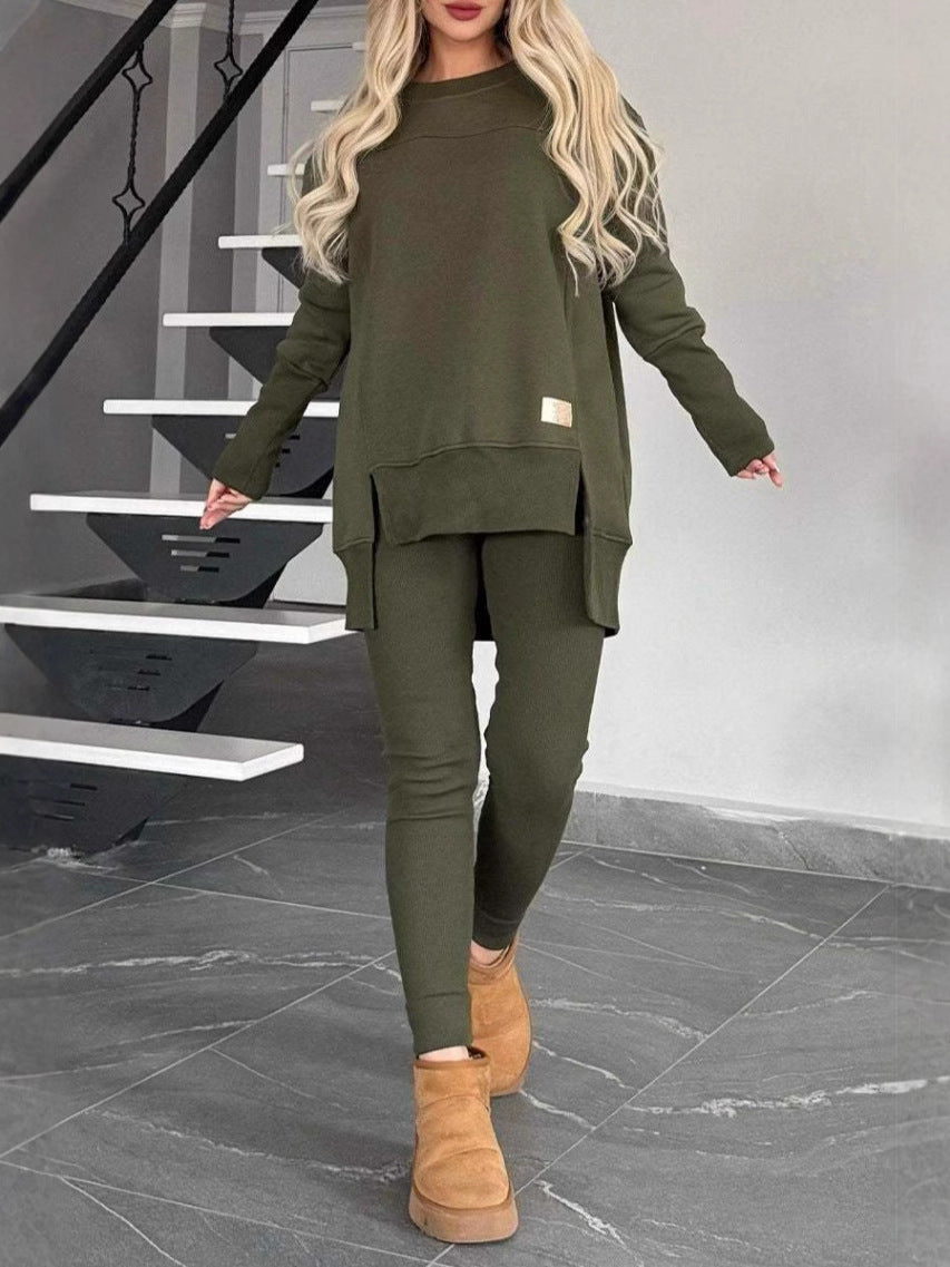 Damernas avslappnade långärmad sweatshirt-set med asymmetrisk skärning och praktiska fickor Eva Jonsson-Eva Jonsson