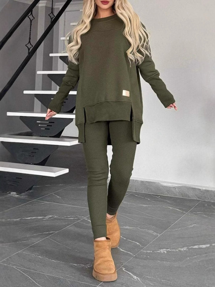 Damernas avslappnade långärmad sweatshirt-set med asymmetrisk skärning och praktiska fickor Eva Jonsson-Eva Jonsson