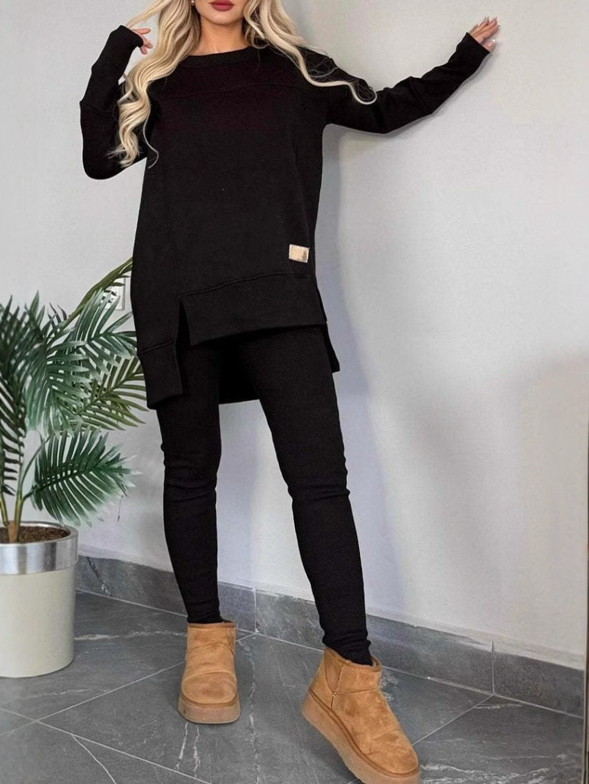 Damernas avslappnade långärmad sweatshirt-set med asymmetrisk skärning och praktiska fickor Eva Jonsson-Eva Jonsson
