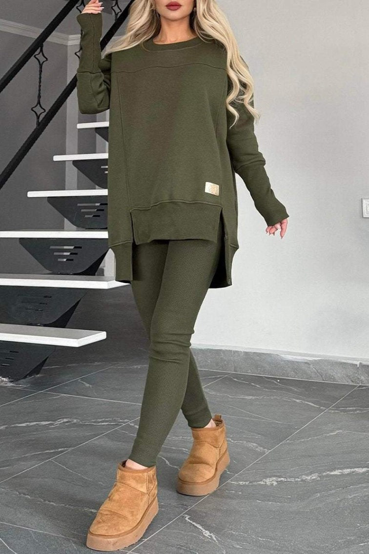 Damernas avslappnade långärmad sweatshirt-set med asymmetrisk skärning och praktiska fickor Eva Jonsson-Eva Jonsson