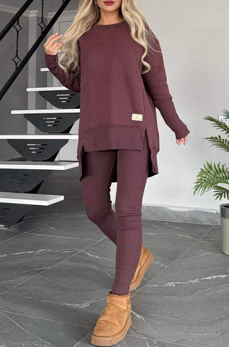 Damernas avslappnade långärmad sweatshirt-set med asymmetrisk skärning och praktiska fickor Eva Jonsson-Eva Jonsson