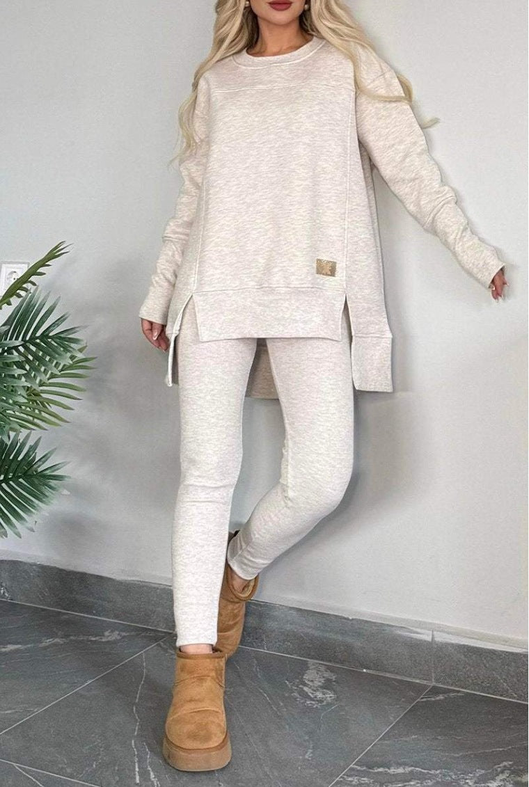 Damernas avslappnade långärmad sweatshirt-set med asymmetrisk skärning och praktiska fickor Eva Jonsson-Eva Jonsson