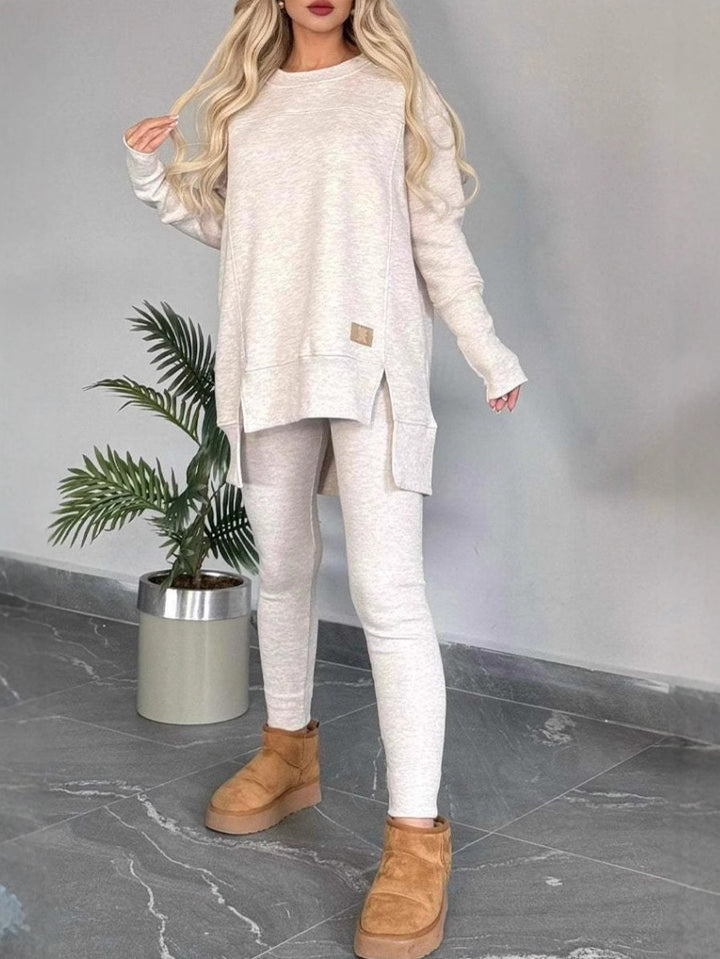 Damernas avslappnade långärmad sweatshirt-set med asymmetrisk skärning och praktiska fickor Eva Jonsson-Eva Jonsson
