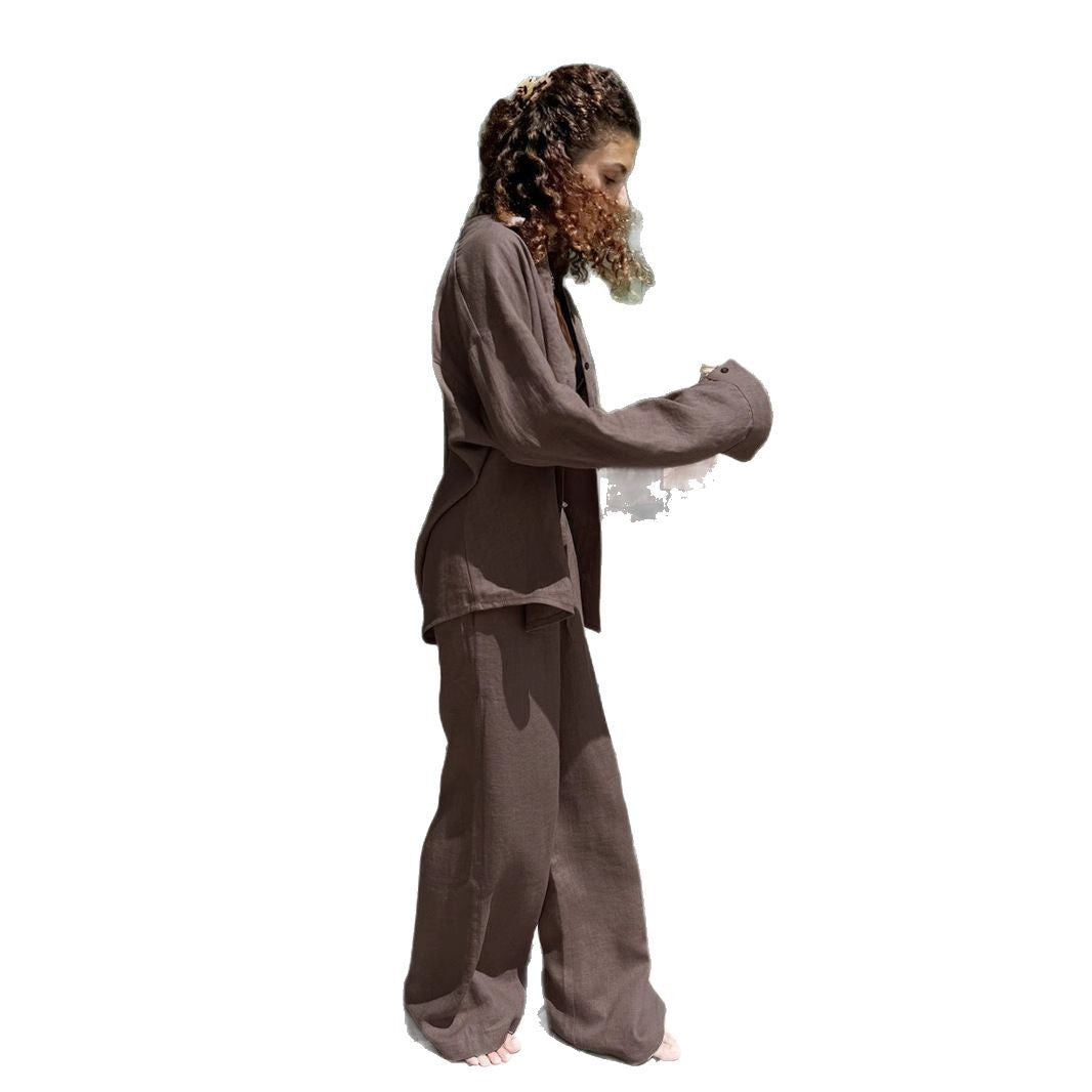 Damernas avslappnade linne-set med lös passform och elastisk midja Eva Jonsson-Eva Jonsson