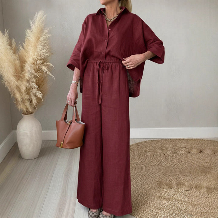 Damernas avslappnade linnebyxdress-set med lös passform och resår Mirla-Eva Jonsson