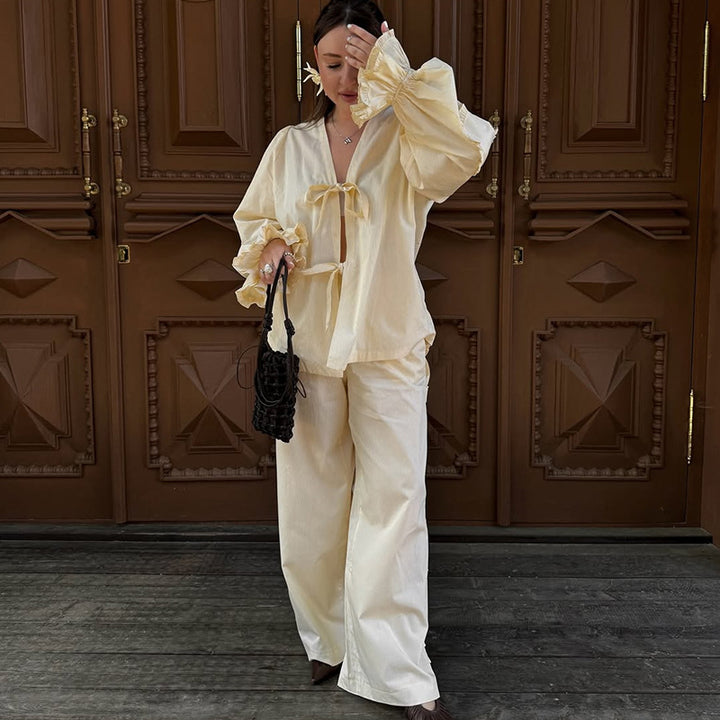 Damernas avslappnade loungewear-set med voluminösa ärmar Mirla-Eva Jonsson