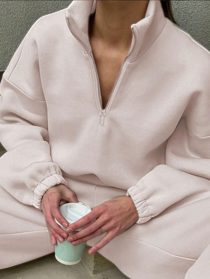 Damernas avslappnade och modiga sweatshirt med kort ståkrage och dragkedja Eva Jonsson-Eva Jonsson
