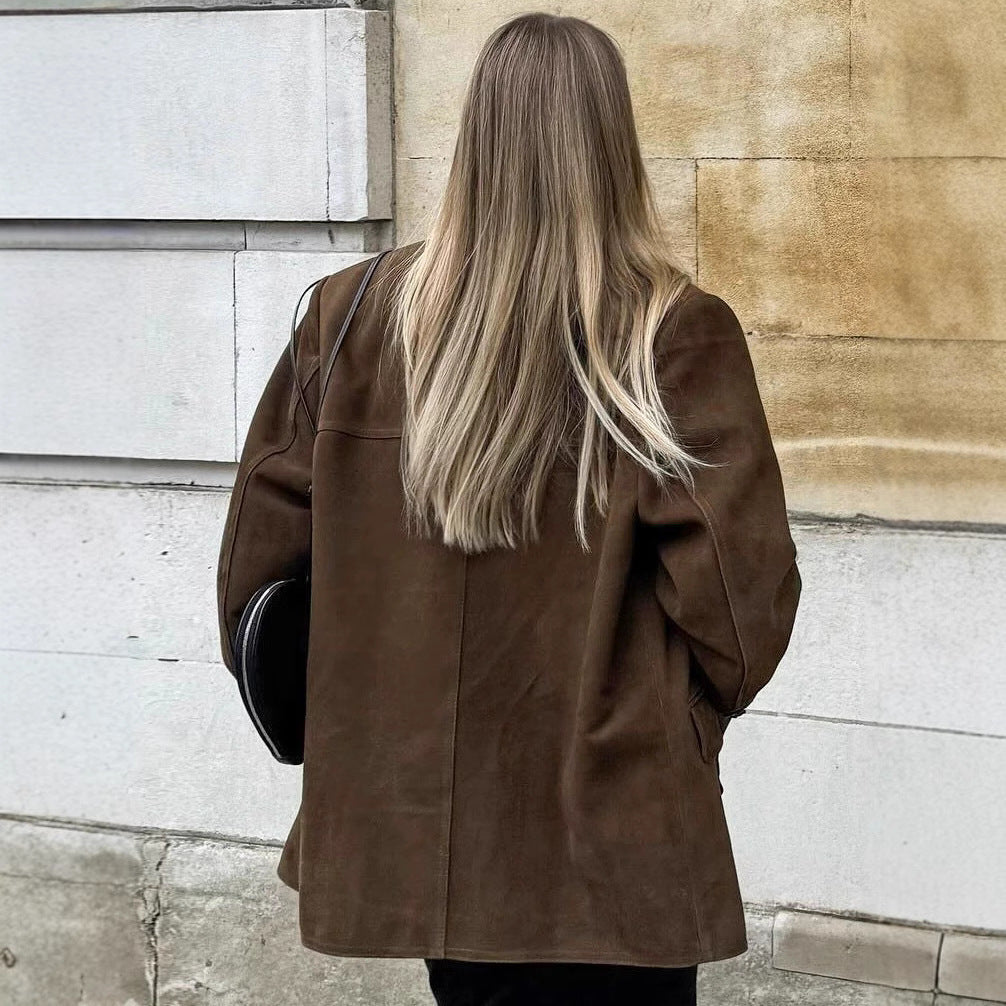 Damernas avslappnade övergångsjacka i mocka Eva Jonsson-Eva Jonsson