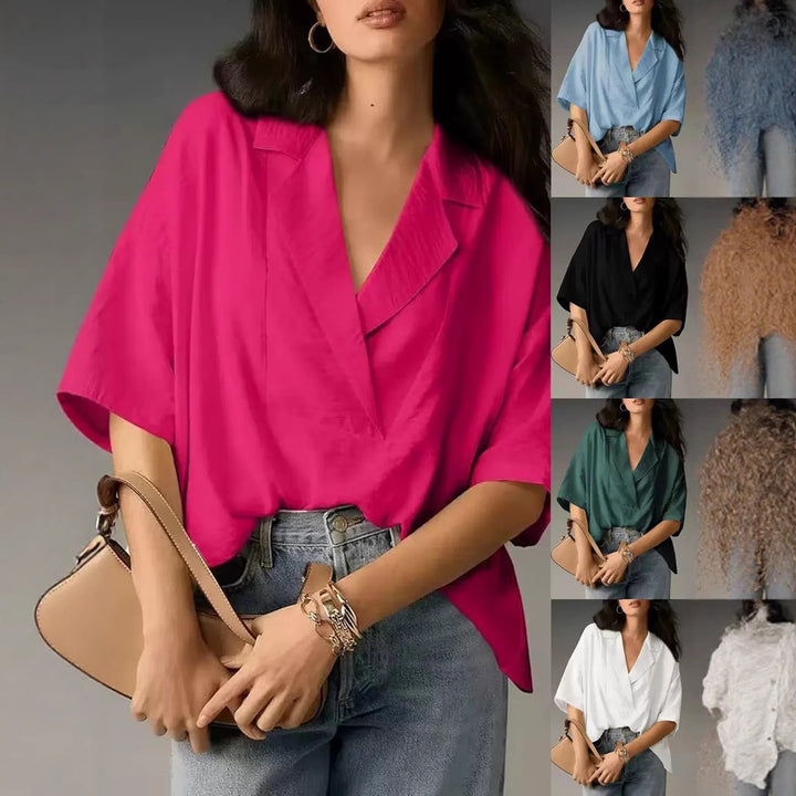 Damernas avslappnade oversize-blus med modern passform och V-hals Mirla-Eva Jonsson