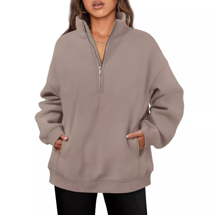 Damernas avslappnade oversize fleece-tröja med ståkrage Mirla-Eva Jonsson
