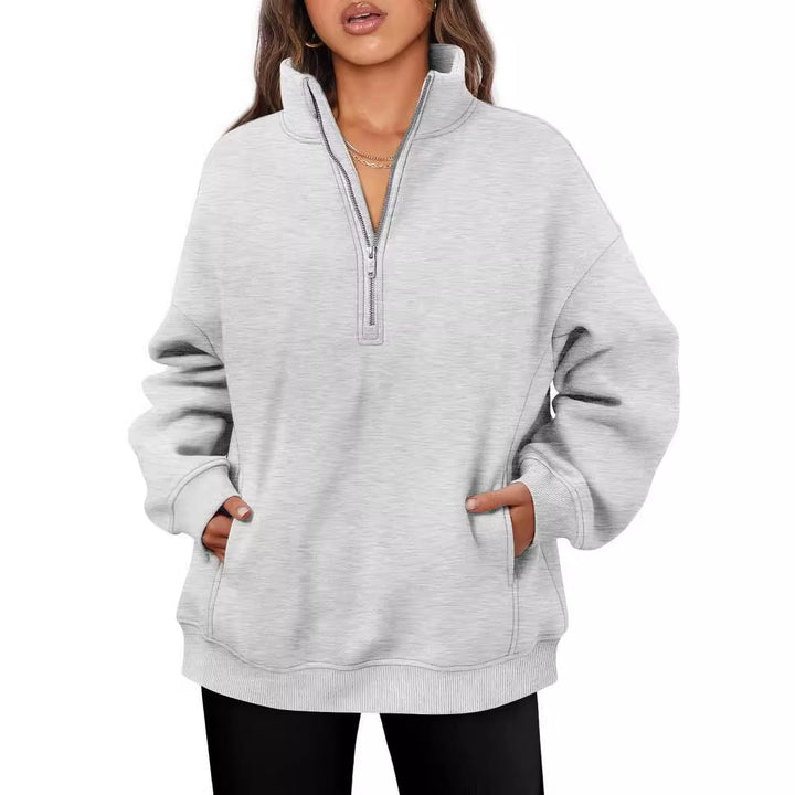 Damernas avslappnade oversize fleece-tröja med ståkrage Mirla-Eva Jonsson