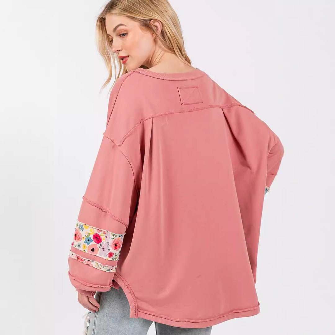 Damernas avslappnade oversize-tröja med blommigt applikationsdesign Eva Jonsson-Eva Jonsson