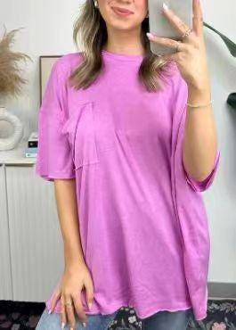 Damernas avslappnade oversized T-shirt med bröstficka Eva Jonsson-Eva Jonsson