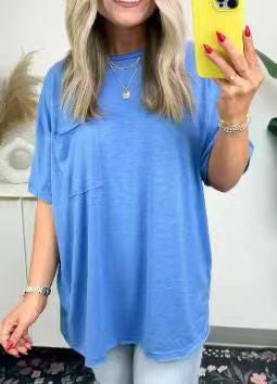 Damernas avslappnade oversized T-shirt med bröstficka Eva Jonsson-Eva Jonsson