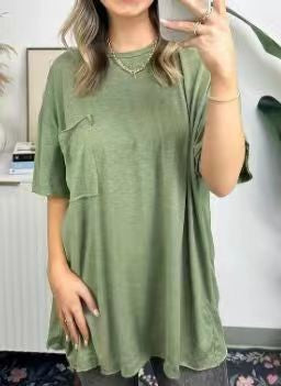 Damernas avslappnade oversized T-shirt med bröstficka Eva Jonsson-Eva Jonsson