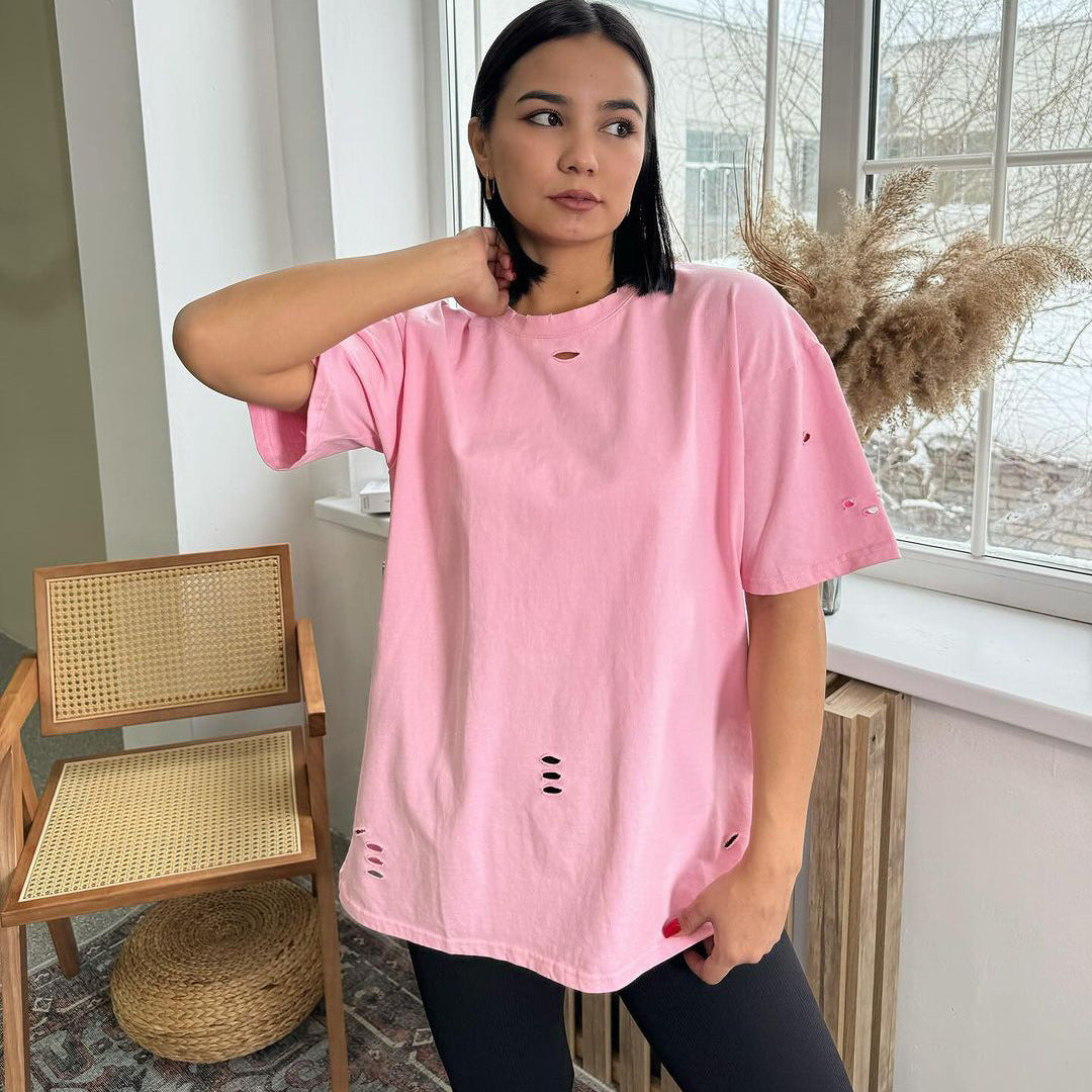 Damernas avslappnade oversized T-shirt med kreativ text Mirla-Eva Jonsson