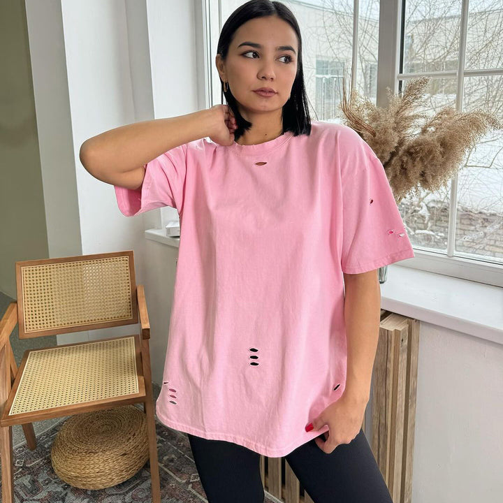 Damernas avslappnade oversized T-shirt med kreativ text Mirla-Eva Jonsson
