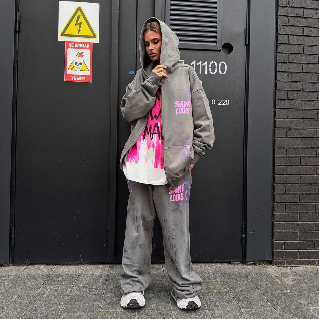 Damernas avslappnade oversized hoodie med kreativa grafik och bekväma sweatpants Mirla-Eva Jonsson