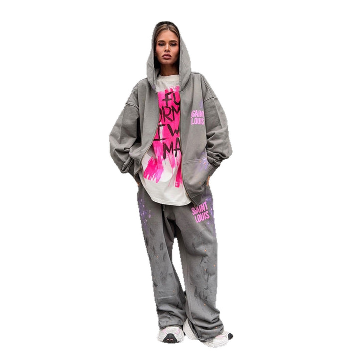 Damernas avslappnade oversized hoodie med kreativa grafik och bekväma sweatpants Mirla-Eva Jonsson