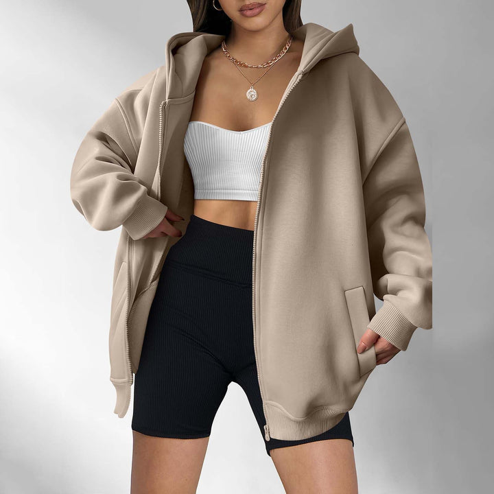 Damernas avslappnade oversized hoodiejacka med dubbel dragkedja Eva Jonsson-Eva Jonsson