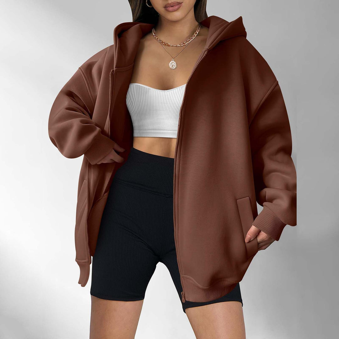 Damernas avslappnade oversized hoodiejacka med dubbel dragkedja Eva Jonsson-Eva Jonsson