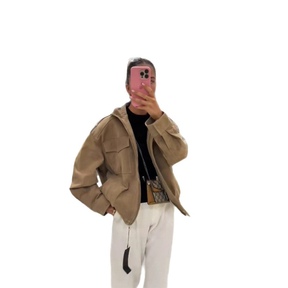 Damernas avslappnade oversized jacka i mocka Mirla-Eva Jonsson