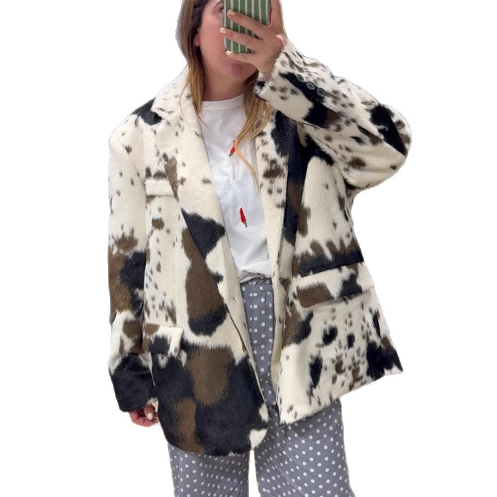 Damernas avslappnade oversized jacka med djurtryck Mirla-Eva Jonsson