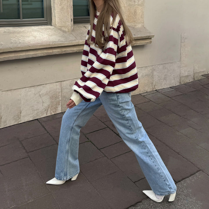 Damernas avslappnade oversized sweatshirt med breda ränder Eva Jonsson-Eva Jonsson