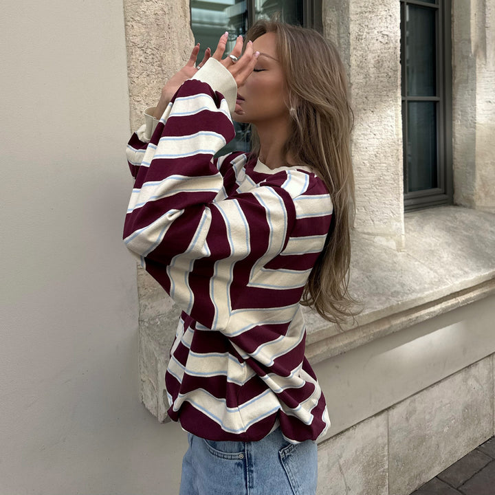 Damernas avslappnade oversized sweatshirt med breda ränder Eva Jonsson-Eva Jonsson