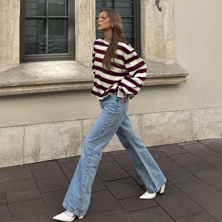 Damernas avslappnade oversized sweatshirt med breda ränder Eva Jonsson-Eva Jonsson