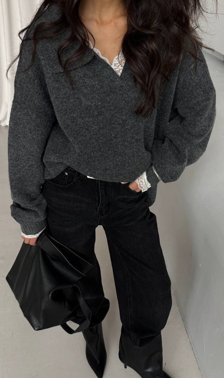 Damernas avslappnade oversized tröja med krage Mirla-Eva Jonsson