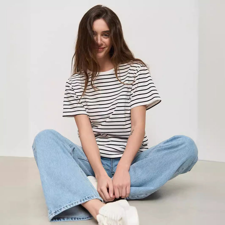 Damernas avslappnade randiga T-shirt Mirla-Eva Jonsson