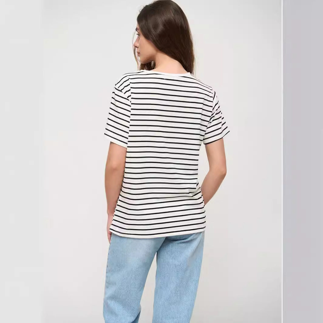 Damernas avslappnade randiga T-shirt Mirla-Eva Jonsson