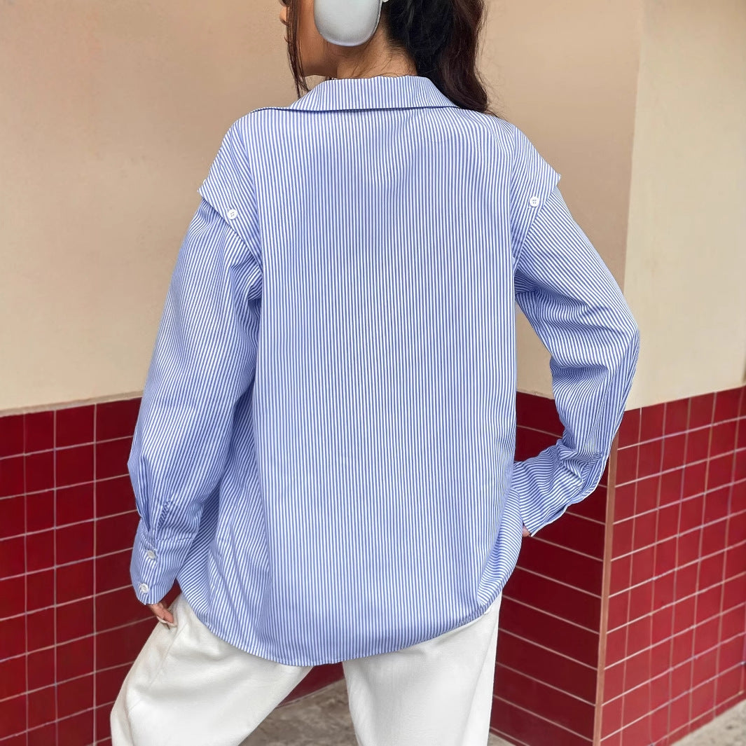Damernas avslappnade randiga blus med oversized passform och knappar detaljer Mirla-Eva Jonsson