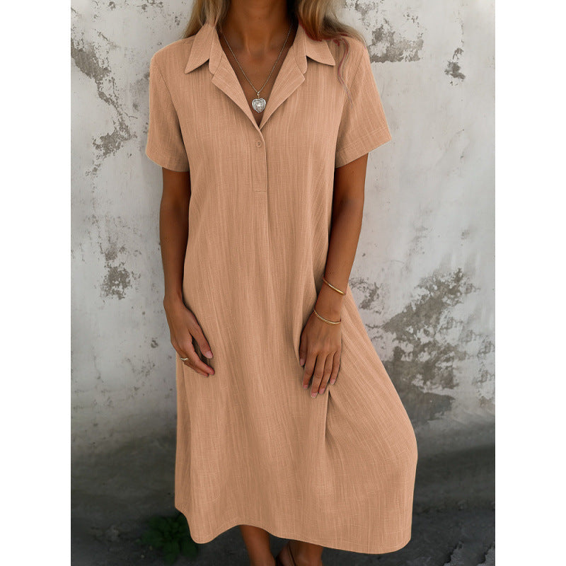 Damernas avslappnade skjortklänning med korta ärmar och knapppdetaljer Eva Jonsson-Eva Jonsson